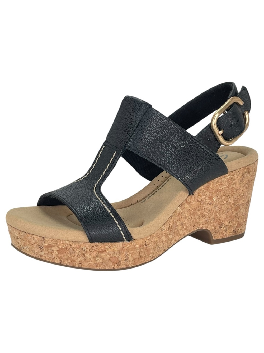 Clarks Giselle Style Black Leather Slingback Womens Platform Sandals Size 6M - Picture 2 of 12